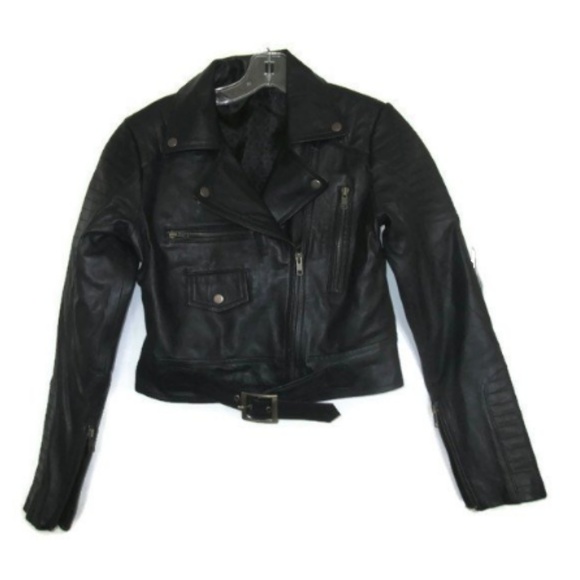 nwot cropped leather jacket black biker size s m - Picture 3 of 5